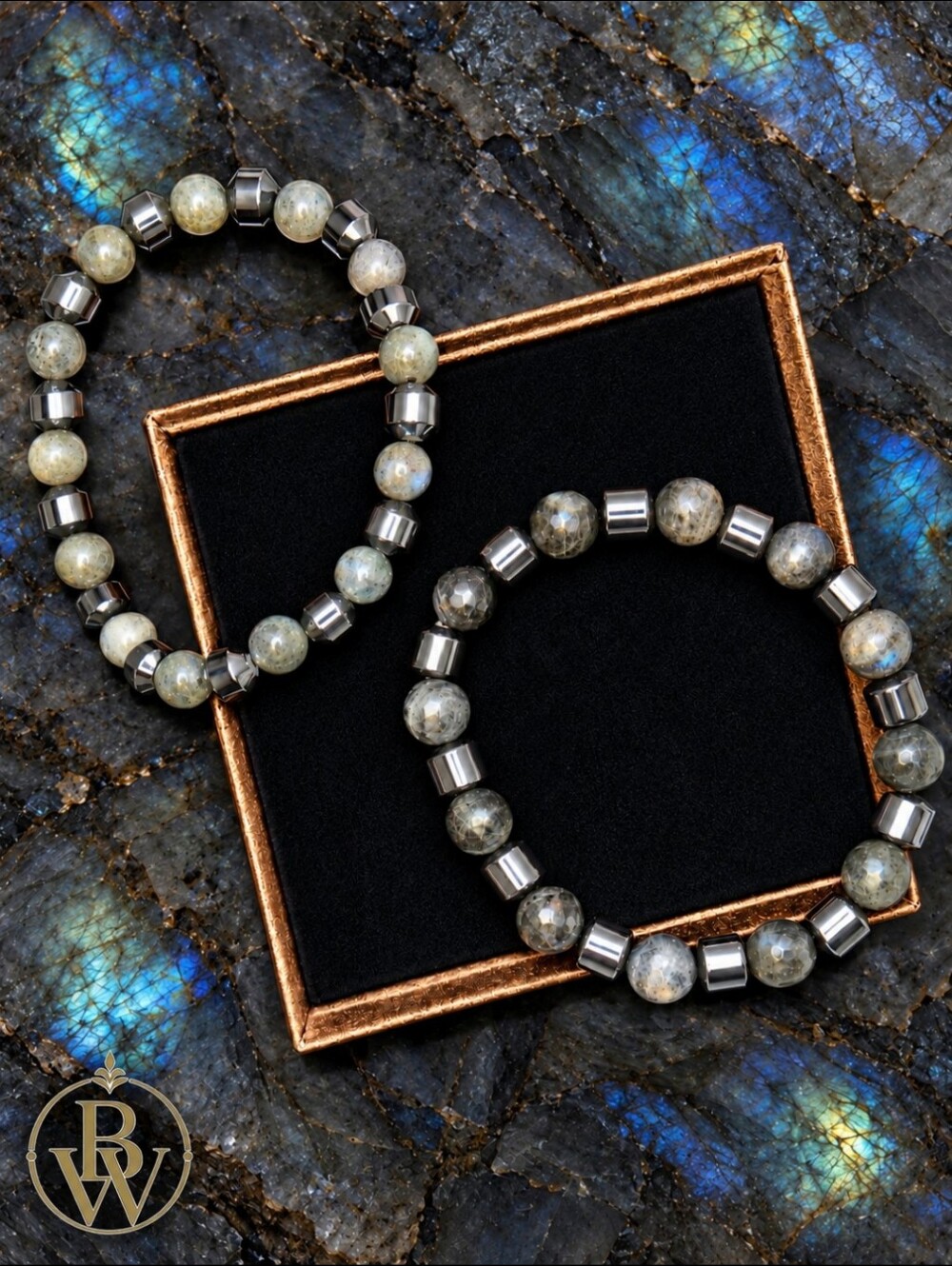 Labradorite And Hematite Beaded Stretch Bracelet Set